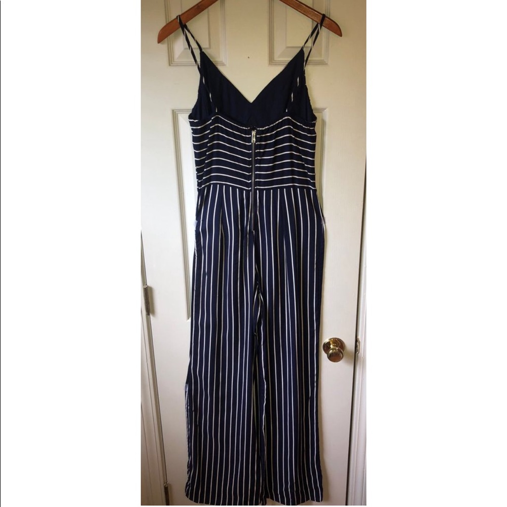 Derek Heart Navy Blue Striped Jumpsuit